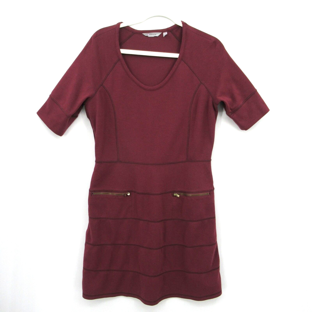 Athleta Strata Dress Womens Size Medium Maroon Stretch Ponte Zip Pockets